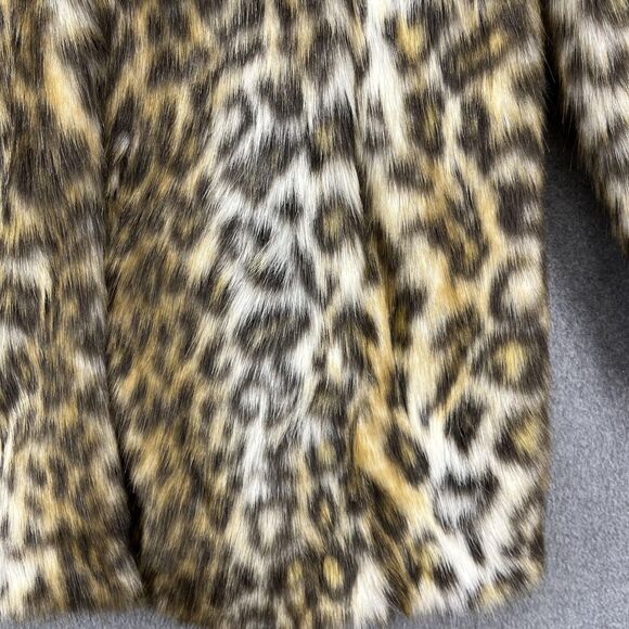Eliza J Coat Womens Large Brown Faux Fur Animal Print Snap Mid Length Jacket - Picture 7 of 16